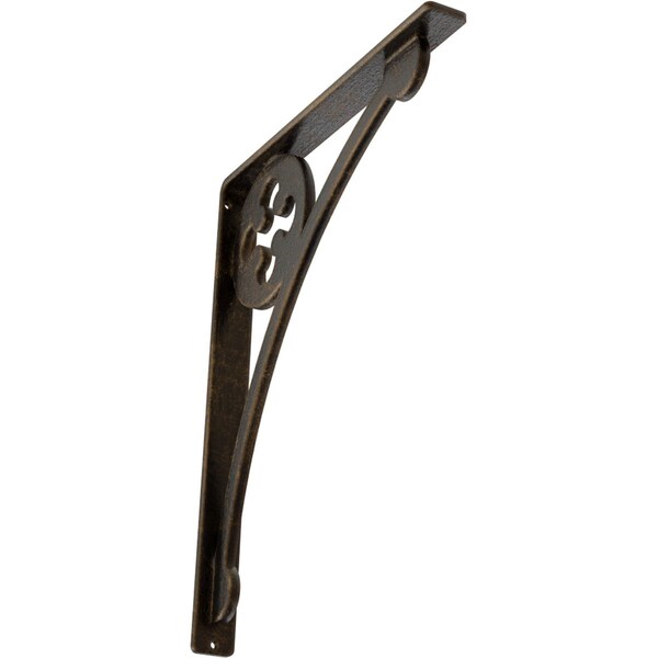 Ekena Millwork Crawley Wrought Iron Bracket, (Single center brace), Antiqued Brass 1 1/2"W x 12"D x 15"H BKTM01X12X15SCRABS - main